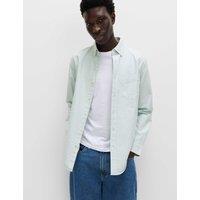 M&S Regular Fit Pure Cotton Striped Shirt Olive Mix