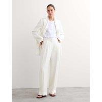 JAEGER Pleat Front Wide Leg Trousers Ivory
