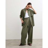JAEGER Linen Rich Wide Leg Trousers with Wool Dark Green
