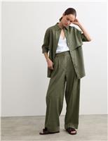 JAEGER Linen Rich Wide Leg Trousers with Wool Dark Green