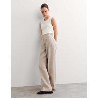 JAEGER Pure Linen Pleat Front Straight Leg Trousers Oatmeal
