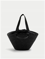 M&S Straw Drawstring Bucket Bag Black