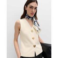 M&S V-Neck Button Front Knitted Waistcoat Ecru