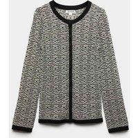 JAEGER Merino Wool Rich Textured Crew Neck Cardigan Ivory Mix