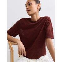 JAEGER Pure Linen Textured T-Shirt Rum