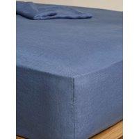 M&S Pure Linen Deep Fitted Sheet Slate Blue