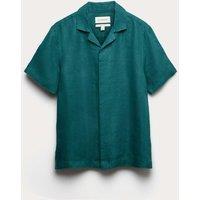 Autograph Pure Linen Herringbone Cuban Collar Shirt Teal