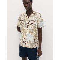 M&S Linen Blend Hawaiian Short Sleeve Shirt Ecru Mix
