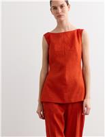 JAEGER Linen Blend Scoop Back Shell Top with Wool Tangerine