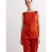 JAEGER Linen Blend Scoop Back Shell Top with Wool Tangerine