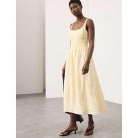 Autograph Linen Rich Pintuck Midaxi Skater Dress Soft Yellow