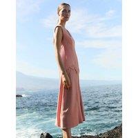 JAEGER V-Neck Lace Insert Midi Column Dress Pink