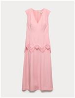 JAEGER V-Neck Lace Insert Midi Column Dress Pink