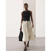 Autograph Cotton Rich Godet Midi Skater Dress Black Mix