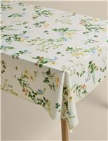 M&S Cotton with Linen Floral Tablecloth Green Mix