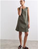 Linen Blend V-Neck Knee Length Shift Dress