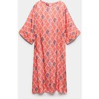 JAEGER Linear Wave Print V-Neck Maxi Shift Dress Pink Mix