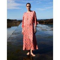 JAEGER Linear Wave Relaxed V-Neck Maxi Dress Pink Mix
