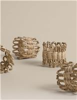 M&S 4 Pack Rattan Flower Napkin Rings Natural