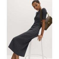M&S Cotton Rich Ribbed V-Neck Midi Column Dress Charcoal