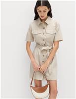 Denim Button Through Mini Utility Dress