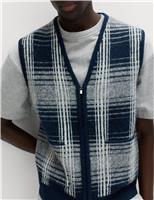 Checked V-Neck Zip Up Gilet with Wool