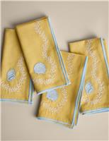 M&S Set of 4 Cotton with Linen Coastal Embroidered Napkins Ochre
