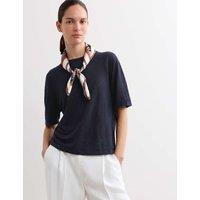 JAEGER Pure Linen Textured T-Shirt Navy