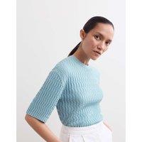 JAEGER Merino Rich Textured Knitted T-Shirt Soft Blue