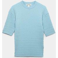 JAEGER Merino Rich Textured Knitted T-Shirt Soft Blue