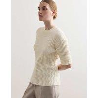 JAEGER Merino Rich Textured Knitted T-Shirt Ivory