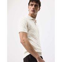 Autograph Mercerised Cotton Knitted Polo Shirt Light Natural