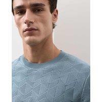 Autograph Mercerised Cotton Geometric Knitted T-shirt Smokey Blue
