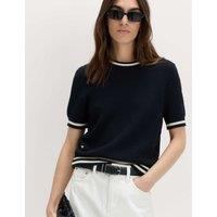 M&S Cotton Rich Tipped Detail Knitted Top Midnight Navy