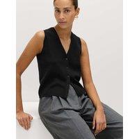 M&S V-Neck Cropped Knitted Waistcoat Black
