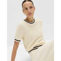 M&S Cotton Rich Tipped Detail Knitted Top Ivory Mix