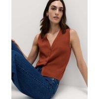 M&S V-Neck Cropped Knitted Waistcoat Brandy