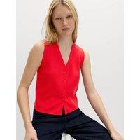 M&S V-Neck Cropped Knitted Waistcoat Chilli