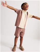 2pc Cotton Blend Pique Colour Block Polo Outfit (1-8 Yrs)