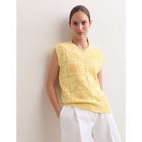 JAEGER Linen Rich V-Neck Stitch Detail Knitted Vest Yellow