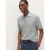 M&S Cotton Rich Regular Fit Knitted Polo Shirt Silver Grey