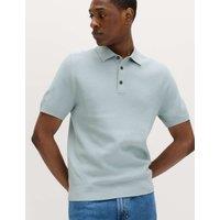 M&S Cotton Rich Regular Fit Knitted Polo Shirt Soft Blue