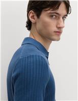 Cotton Rich Ribbed Knitted Zip Up Polo Shirt