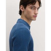 M&S Cotton Rich Ribbed Knitted Zip Up Polo Shirt Dark Marine