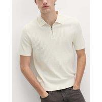 M&S Cotton Rich Ribbed Knitted Zip Up Polo Shirt Ivory