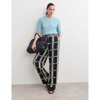 JAEGER Pure Silk Geometric Print Wide Leg Trousers Navy/Blue