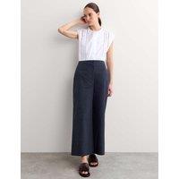 JAEGER Pure Cotton Seersucker Wide Leg Trousers Navy