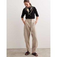 JAEGER Pure Linen Belted Barrel Leg Trousers Oatmeal
