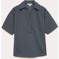 JAEGER Pure Cotton Striped Polo Top Navy Mix