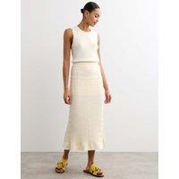 JAEGER Merino Wool Rich Knitted Pleated Midi Skirt Ivory